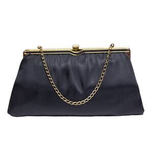 Black VINTAGE Ande Handbag Women's Evening Bag Gold Frame Kiss Lock Chain Handle